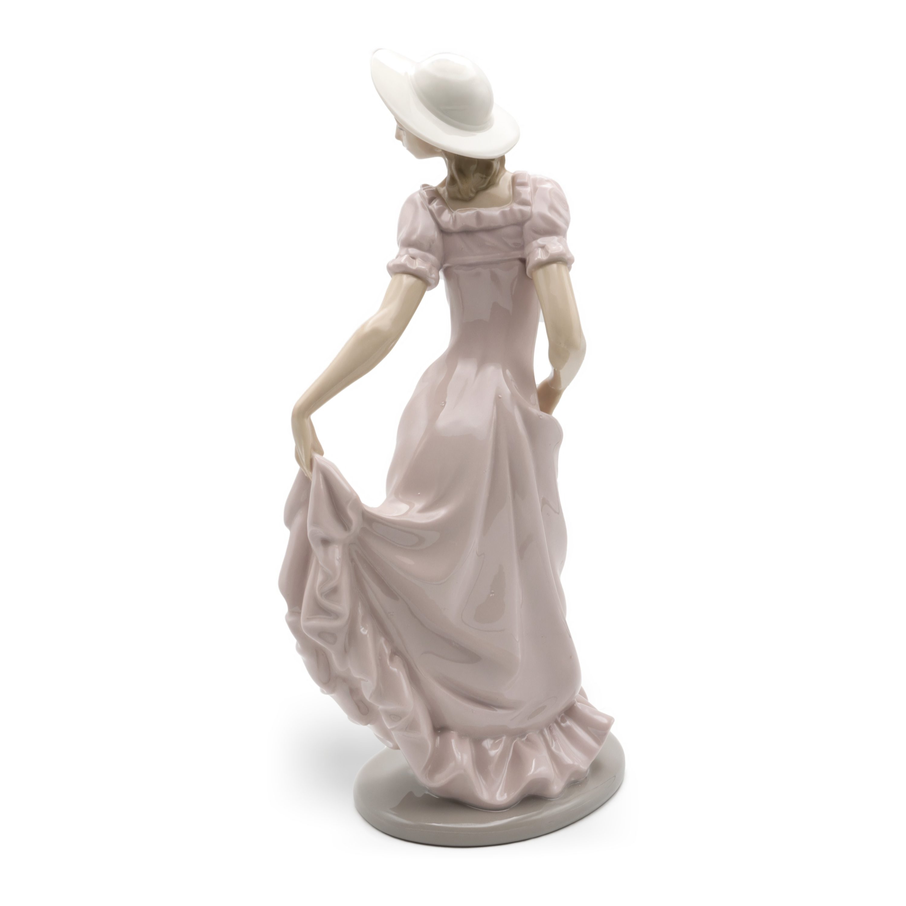 Lladró NAO Figur, Dame Im Rosa Kleid Mit Hut, Elegante Frau Im Rock, Falda Recogida, Handbemalte Porzellanfigur